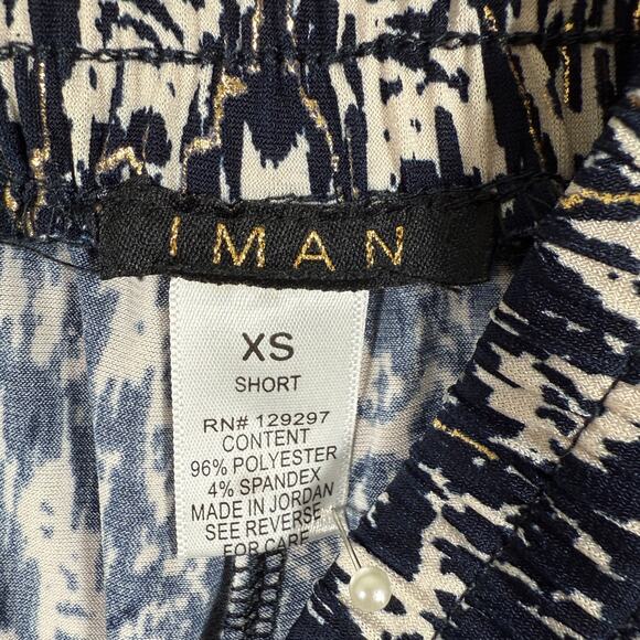 Iman Vacation Pants Navy Gold Wide Leg Pull On Boho Lounge Resortwear Size XS - Picture 3 of 7